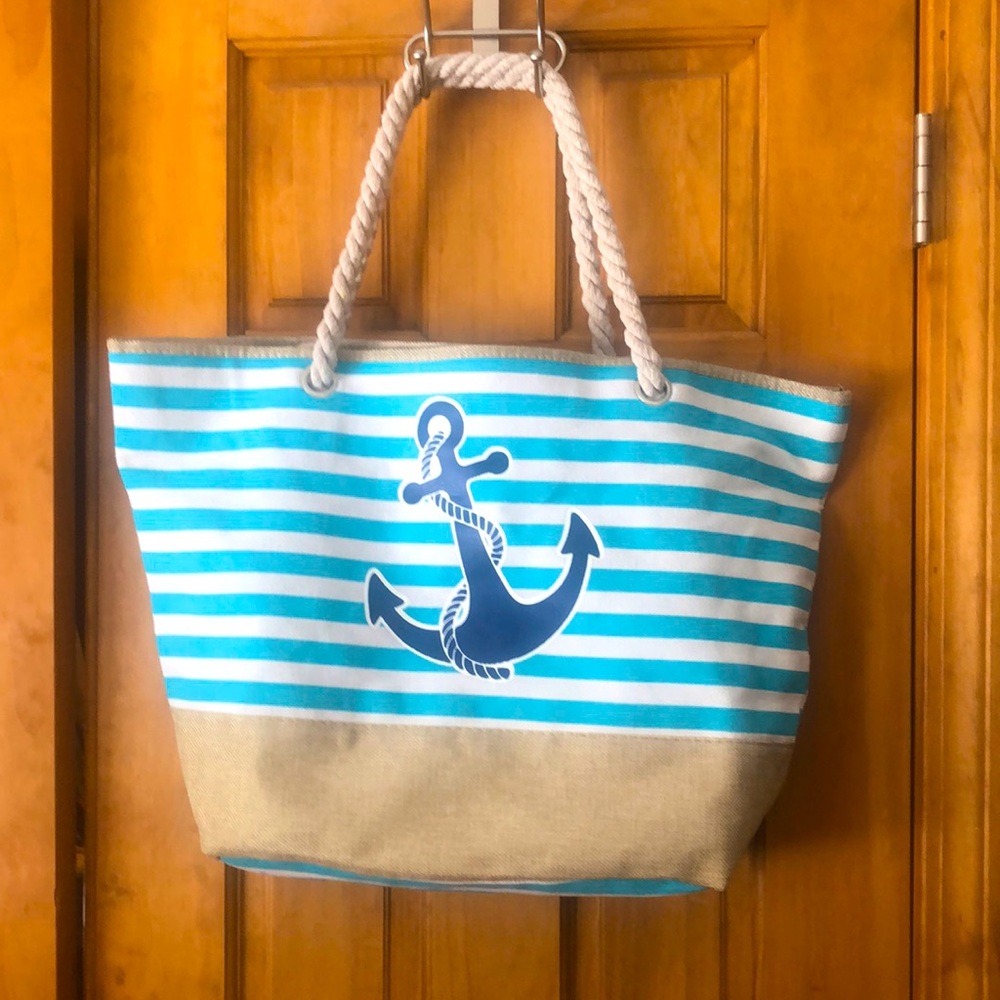 Striped Beach bag with zipper